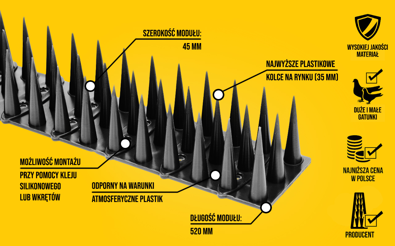 plastikowe kolce przeciw ptakom